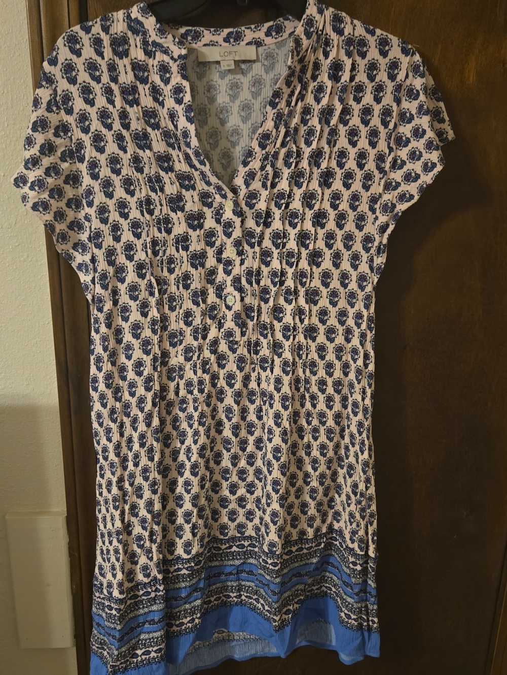 LOFT Blue and White Printed Short Sleeve Tunic